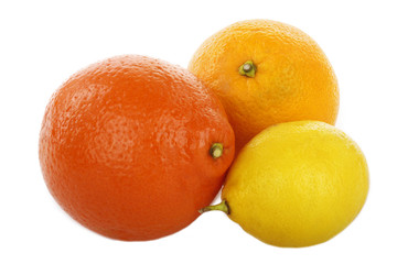 tangelo, orange and lemon isolated