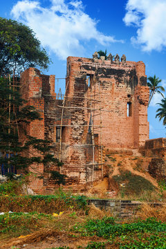 Fort Thomas Ruins in a cloud flyffy sky sunny day, Kollam, Kerala
