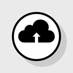 Cloud technology sign. Vector. Flat black icon in white circle with shadow at gray background.