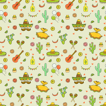 Cinco De Mayo (Fifth Of May) Seamless Pattern.