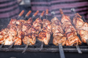 BBQ, shish kebab, grilled meat