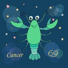 Cancer zodiac sign on night sky background with stars