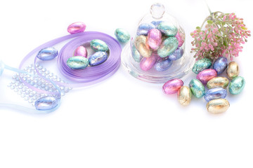 Handmade decoration with chocolate eggs