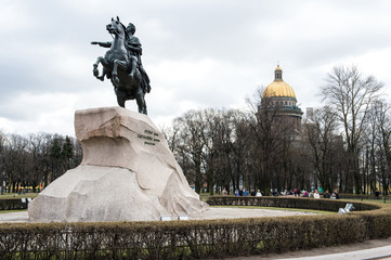 April 13, 2015 - St.Petersburg Russia : Tourist walking around Bronze Horseman St.Petersburg Russia