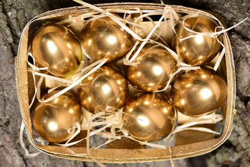 box, tray with traditional painted golden egg, banking, easter