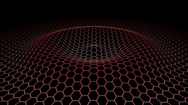 Hexagon Wireframe Grid emitting Waves - Loop Red