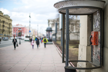 April 13, 2015 - St.Petersburg Russia : abandoned payphone on the main street - 144354566