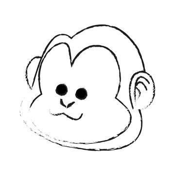 happy smiling monkey cartoon icon image vector illustration design  black sketch line