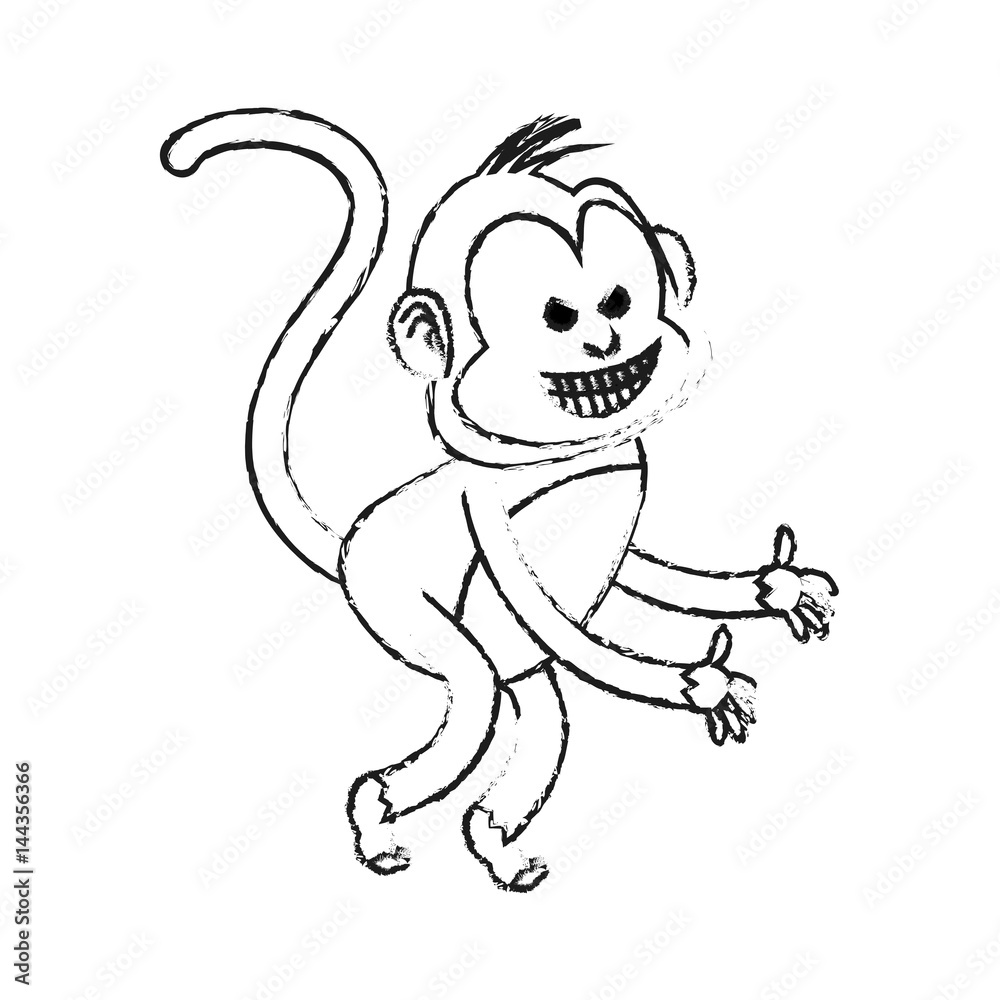 Poster evil smile monkey cartoon icon image vector illustration design  black sketch line