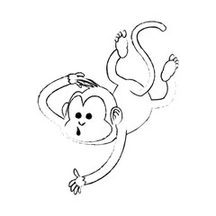 happy playful monkey cartoon icon image vector illustration design  black sketch line