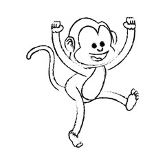 happy playful monkey cartoon icon image vector illustration design  black sketch line