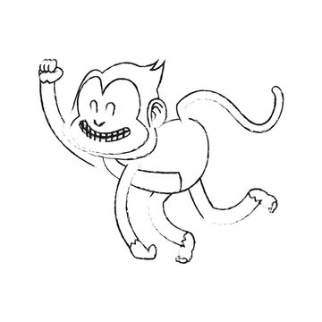 happy playful monkey cartoon icon image vector illustration design  black sketch line