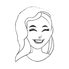 pretty woman laughing icon image vector illustration design  black sketch line
