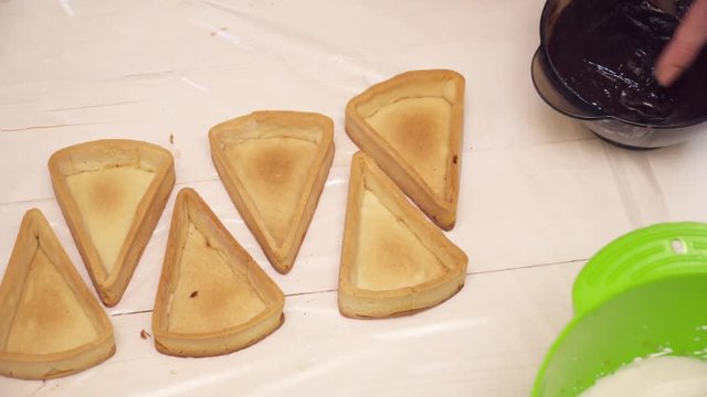 Closeup of making tarts with the chokolate