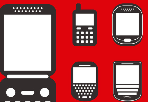 Black And White Retro Mobile Communication Devices Icons Set