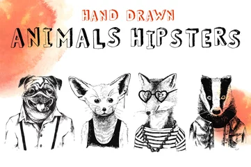 Fotobehang Hand drawn animals hipsters set © Marina Gorskaya