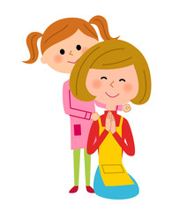 肩たたきをする女の子