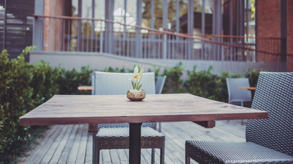 Outdoor table and comfortable chairs.