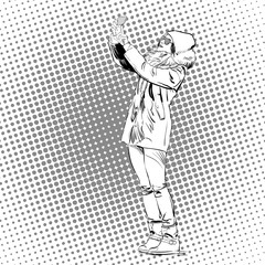 Pretty young woman standing and makes selfie on isolated background. Flat cartoon vector illustration