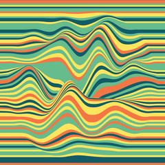 Vector striped background. Abstract color waves. Sound wave oscillation. Funky curled lines. Elegant wavy texture. Surface distortion. Colorful background.