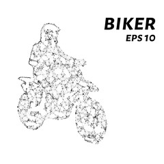 The motorcycle consists of points, lines and triangles. The polygon shape in the form of a silhouette of a motorcycle on a white background. Vector illustration.