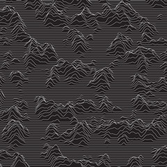 Vector striped background. Abstract line waves. Sound wave oscillation. Funky curled lines. Elegant wavy texture. Surface distortion. Monochrome. Grayscale backdrop.