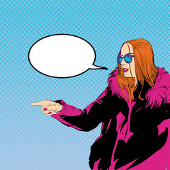 Vector illustration of woman in furs. A woman explaining something.