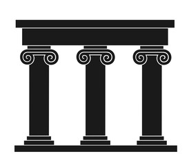 Simple vector illustration of architectural monument - very old ancient building with decorated columns