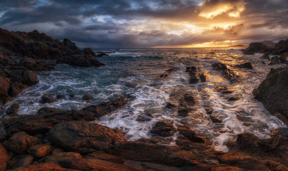 Waves and foam in the Cantabrico sea, in Bermeo