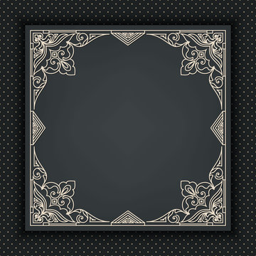 Vector floral and geometric monogram frame on dark gray background. Monogram design element. Vintage styled initial decoration.