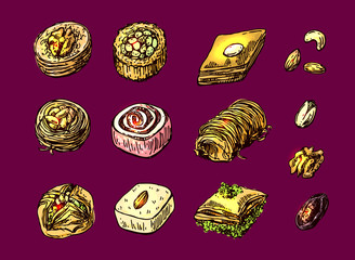 Oriental sweets illustration.