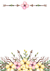 Card With Watercolor Light Yellow Flowers And Arrows