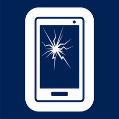 Mobile phone icon with smashed screen - Illustration