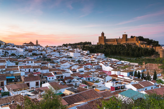 Panoramic cityscape of Antequera at twilight, Spain