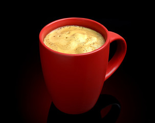 Coffee in red cup on black background