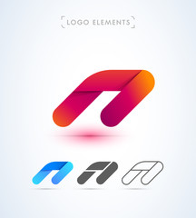 Vector abstract letter N, A, O logo template in origami paper style. Application icon