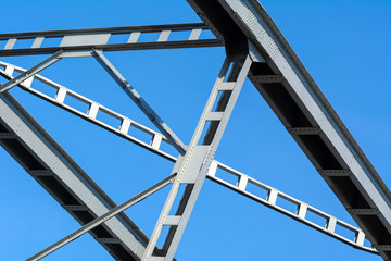 Construction of the bridge under blue sky. Tczew Poland.