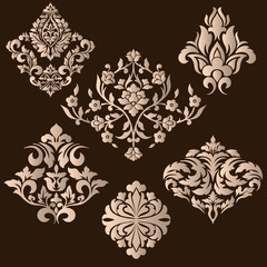 Fototapeta premium Vector set of damask ornamental elements. Elegant floral abstract elements for design. Perfect for invitations, cards etc.