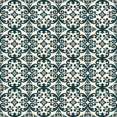 Vector damask seamless pattern background. Classical luxury old fashioned damask ornament, royal victorian seamless texture for wallpapers, textile, wrapping. Exquisite floral baroque template.