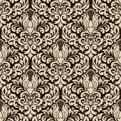 Vector damask seamless pattern background. Classical luxury old fashioned damask ornament, royal victorian seamless texture for wallpapers, textile, wrapping. Exquisite floral baroque template.