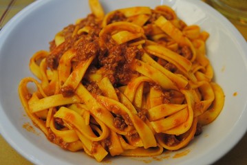 Tagliatelle with minced meat.