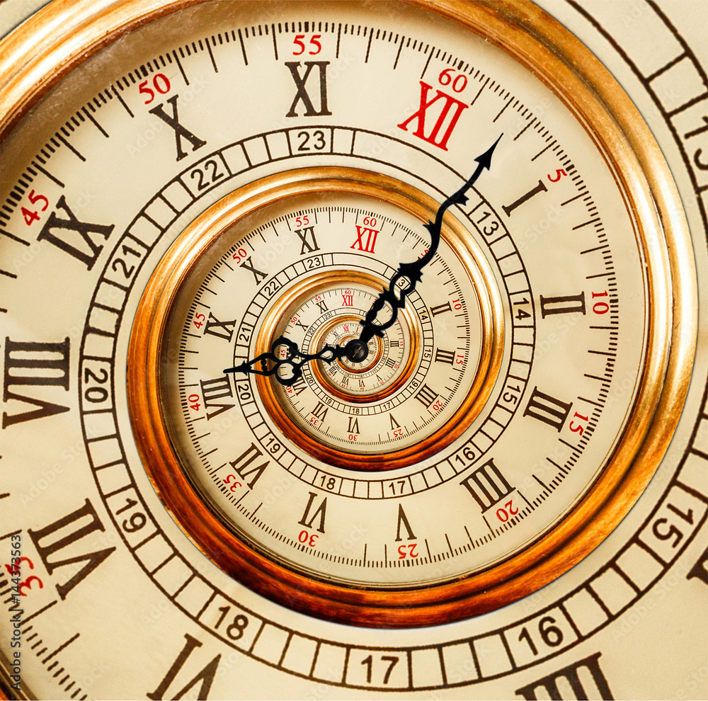 Wall mural antique old clock abstract fractal spiral. watch clock unusual abstract texture fractal pattern back
