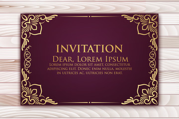 Invitation, cards with ethnic arabesque elements. Arabesque style design. Business cards. On wooden background eps10