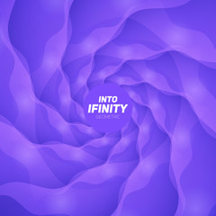 Into Infinity geometry. Abstract geometrical concentric violet swirl background. Sea shell like structures. Fractal swirl background. Concentric wrapping geometry. Colorful lollipop.
