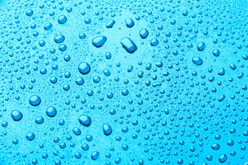 Blue drops of water on a color background.