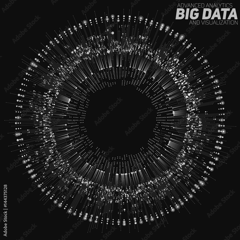 Poster Big data circular grayscale visualization. Futuristic infographic. Information aesthetic design. Visual data complexity. Complex data threads graphic visualization. Social network. Abstract data graph