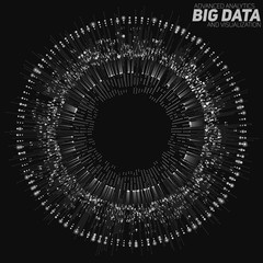 Big data circular grayscale visualization. Futuristic infographic. Information aesthetic design. Visual data complexity. Complex data threads graphic visualization. Social network. Abstract data graph