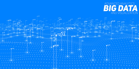 Naklejka na ściany i meble Big data blue plot visualization. Futuristic infographic. Information aesthetic design. Visual data complexity. Complex data threads graphic visualization. Social network. Abstract data graph.