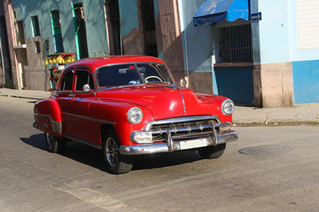 Red oldtimer in Havana street