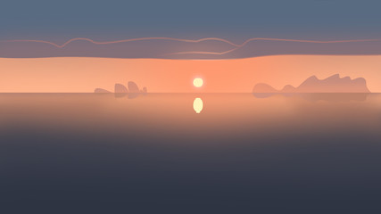 Fototapeta na wymiar cartoon illustration of sunrise on the sea